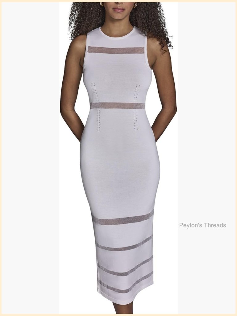 Sleeveless Round Neck Mesh Cutout Bodycon Midi Dress